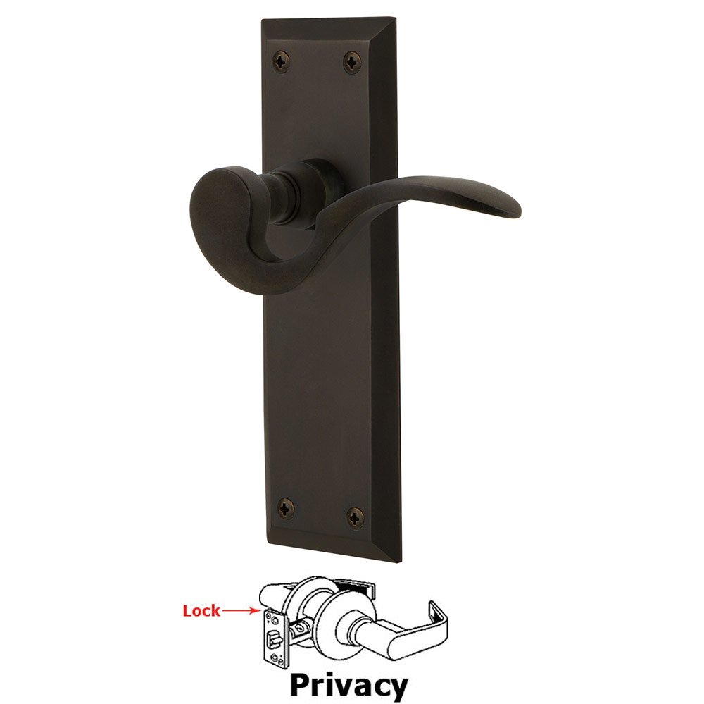 New York Plate Privacy Manor Lever in Oil-Rubbed Bronze
