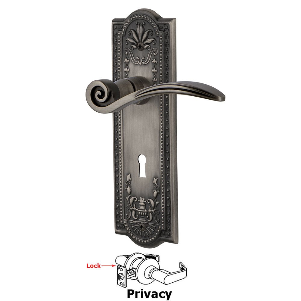 Meadows Plate Privacy with Keyhole and  Swan Lever in Antique Pewter