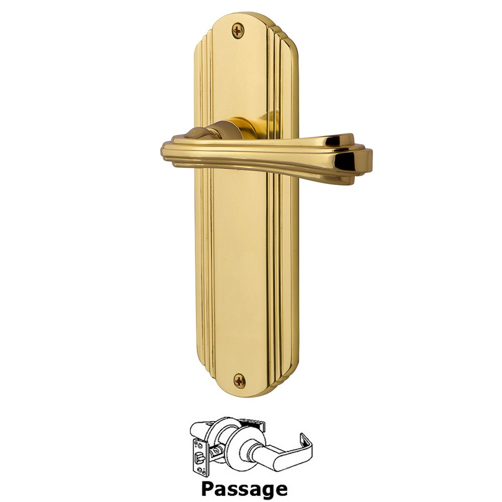 Deco Plate Passage Fleur Lever in Polished Brass