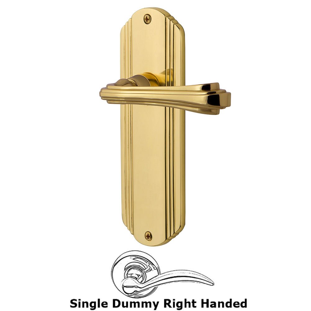 Deco Plate Single Dummy Right Handed Fleur Lever in Polished Brass