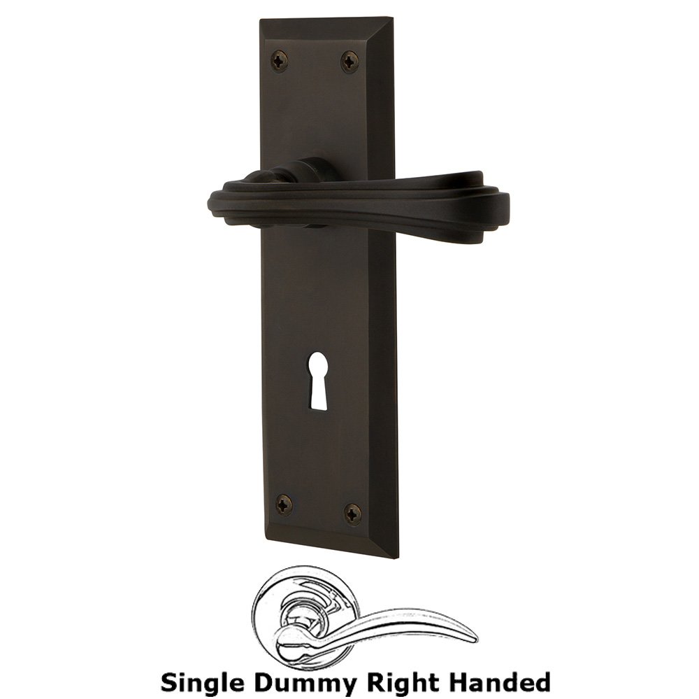 New York Plate Single Dummy with Keyhole Right Handed Fleur Lever in Oil-Rubbed Bronze
