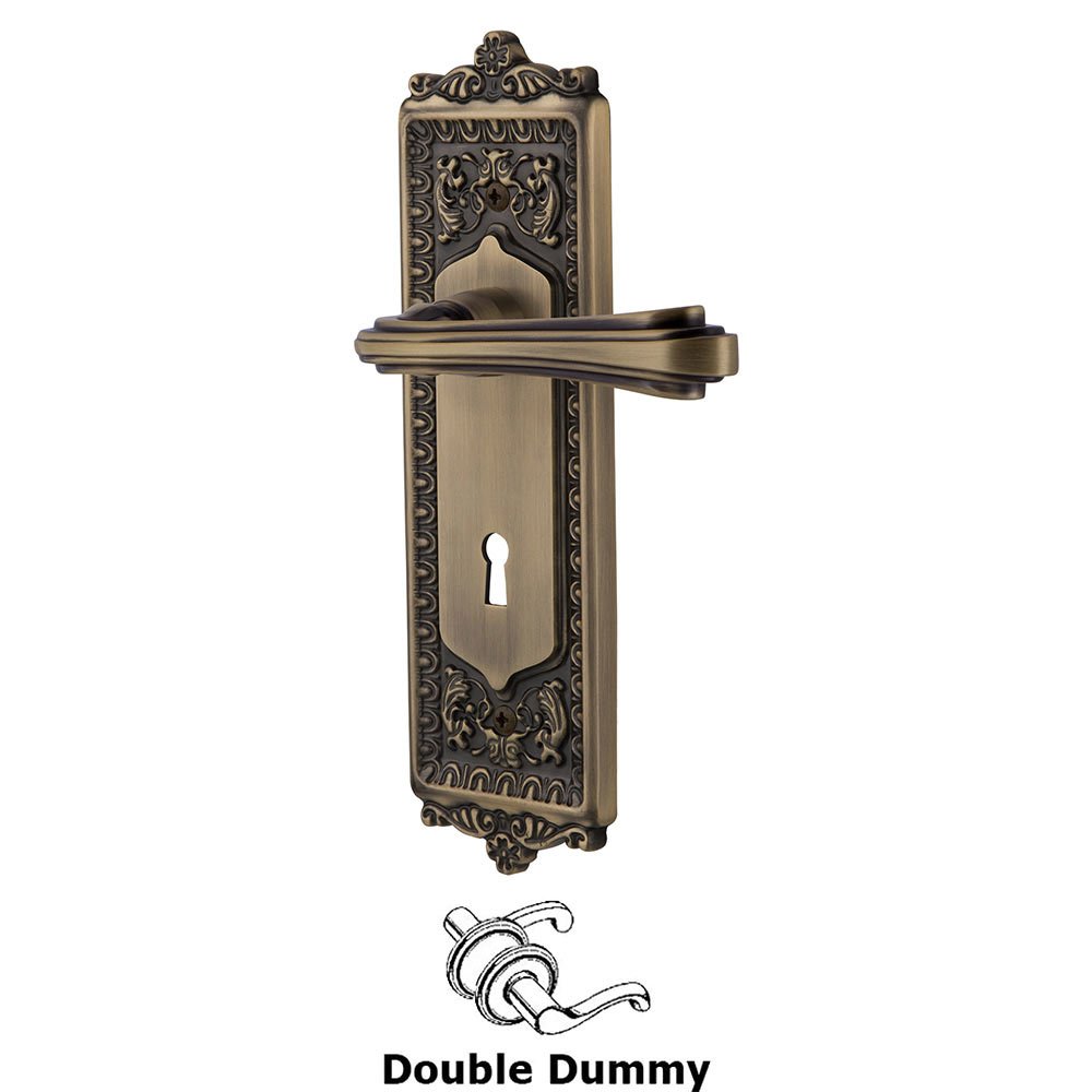 Egg & Dart Plate Double Dummy with Keyhole and  Fleur Lever in Antique Brass