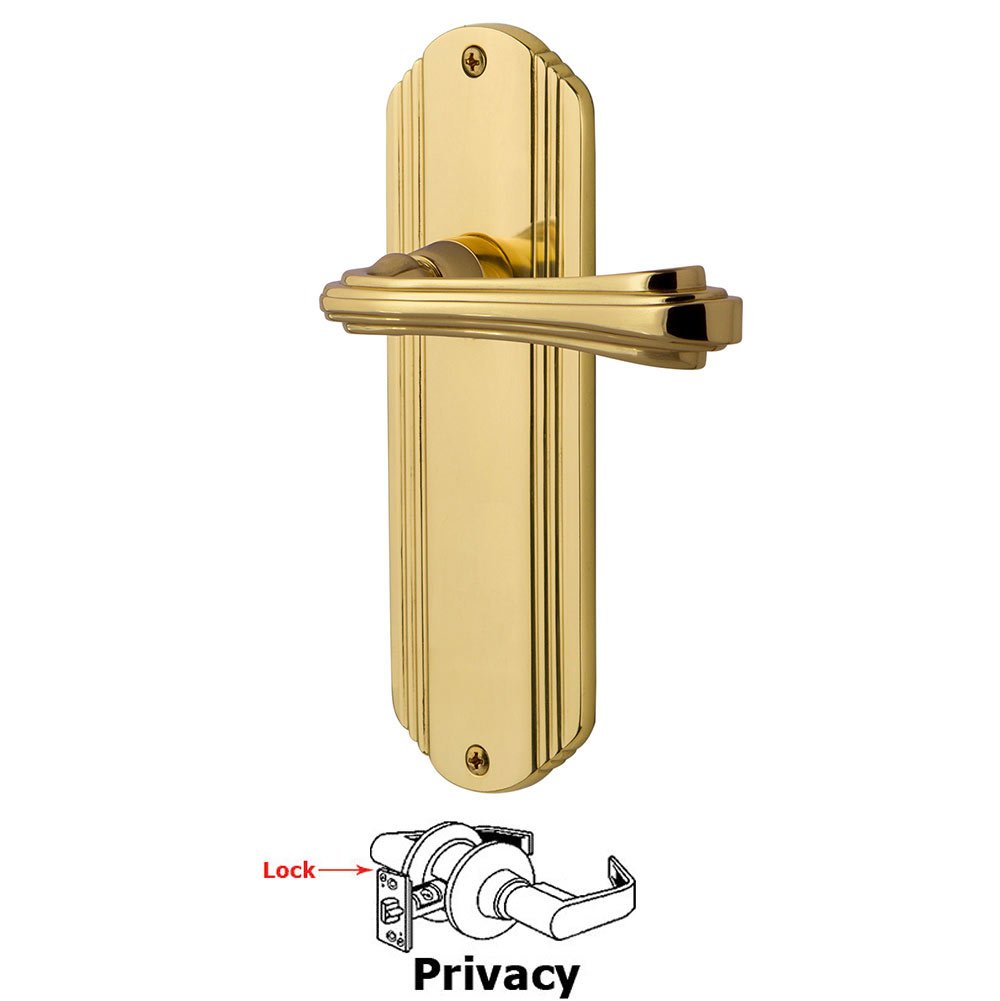 Deco Plate Privacy Fleur Lever in Polished Brass