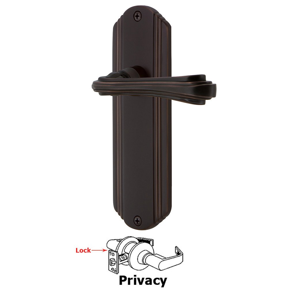 Deco Plate Privacy Fleur Lever in Timeless Bronze
