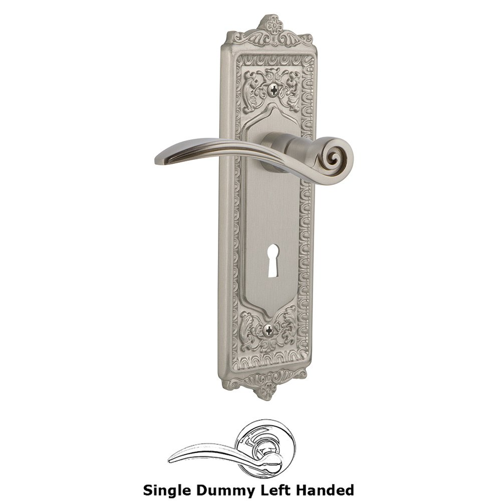 Egg & Dart Plate Single Dummy with Keyhole Left Handed Swan Lever in Satin Nickel