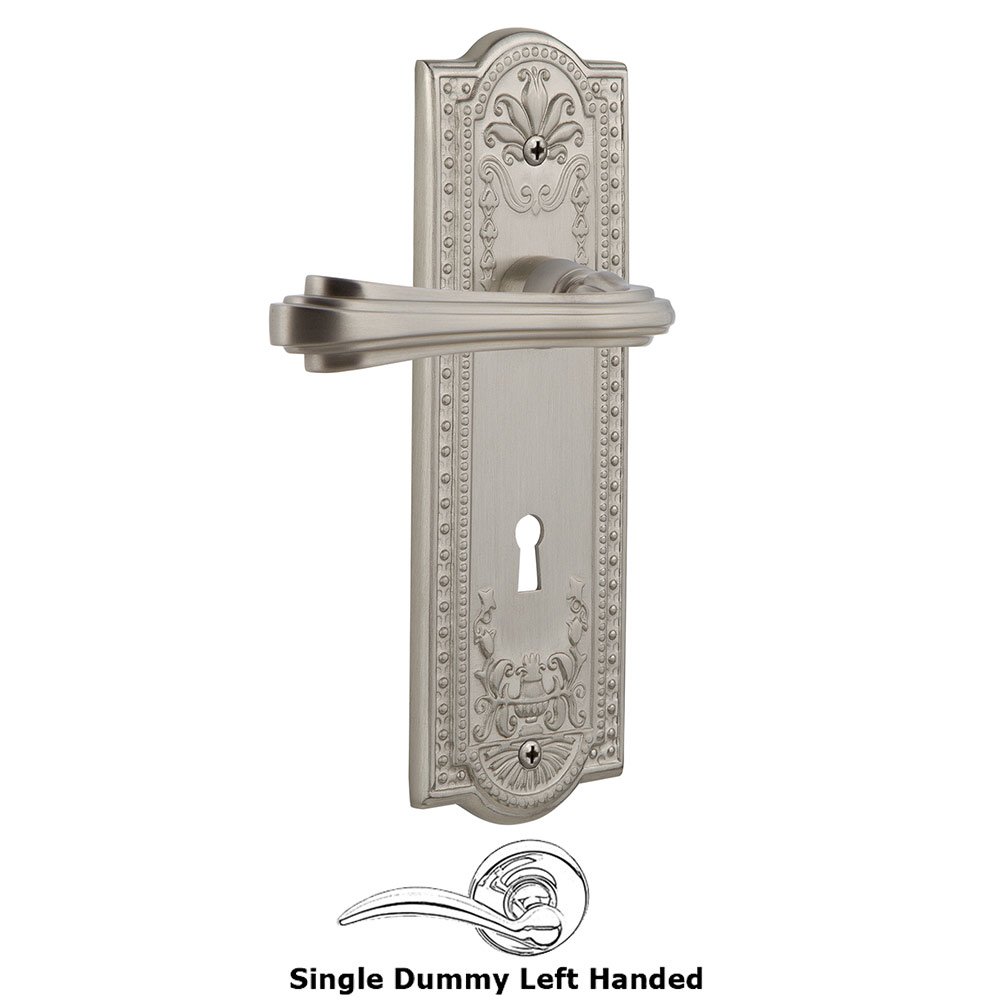 Meadows Plate Single Dummy with Keyhole Left Handed Fleur Lever in Satin Nickel