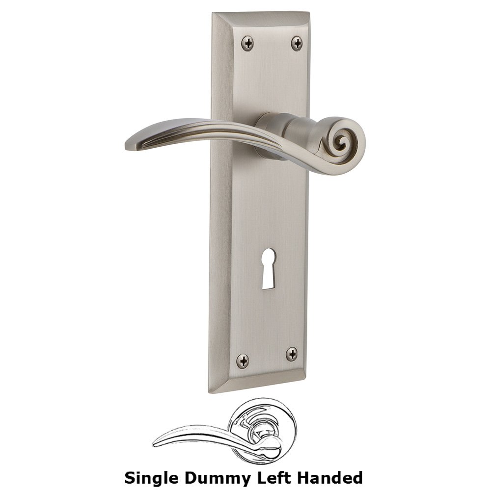 New York Plate Single Dummy with Keyhole Left Handed Swan Lever in Satin Nickel