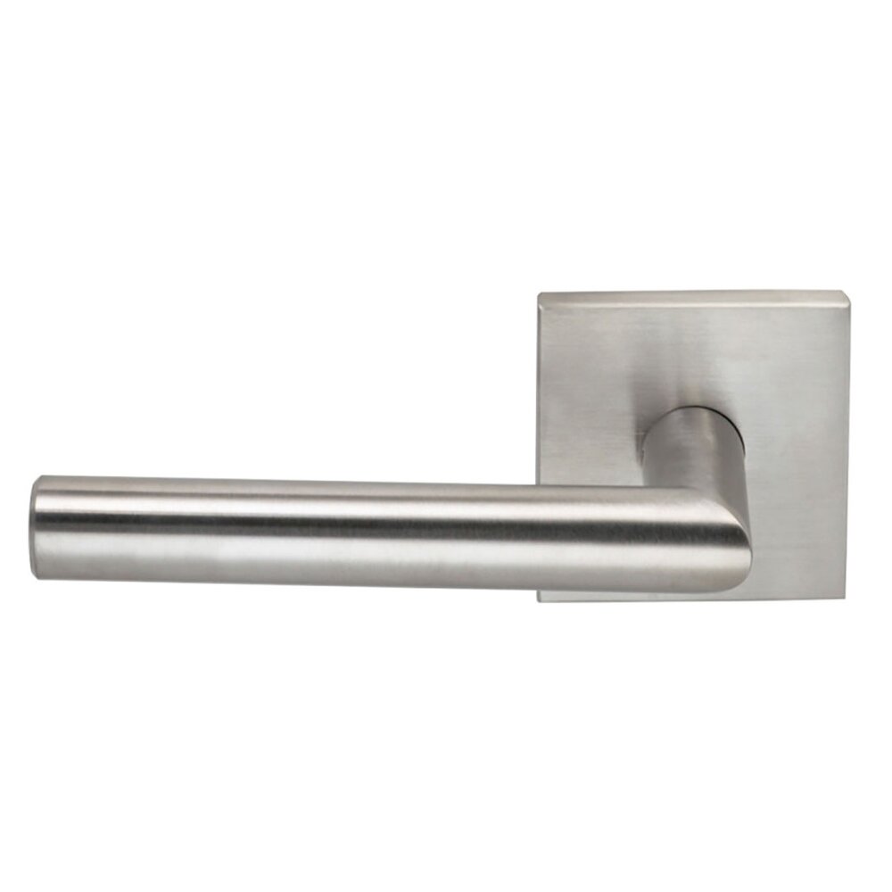 Left Handed Single Dummy Bar Lever with Square Rose in Brushed Stainless Steel