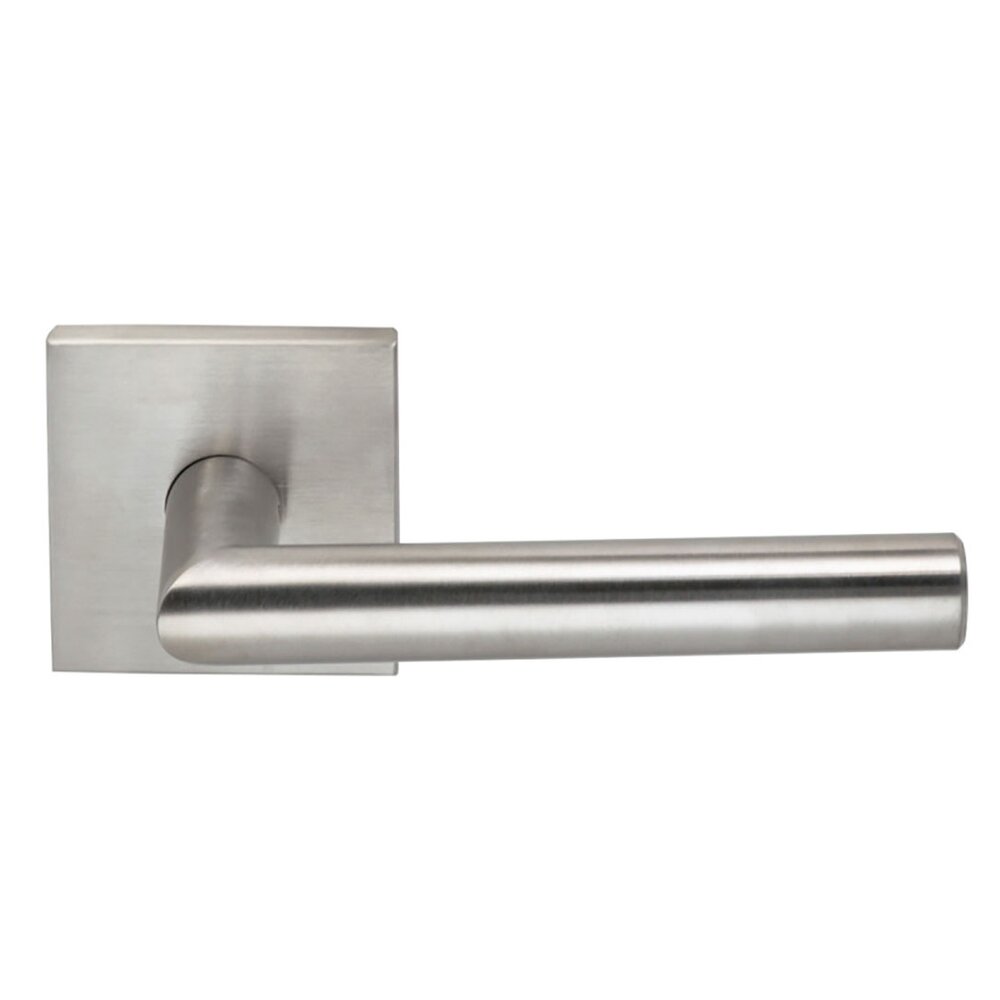Privacy Bar Lever with Square Rose in Brushed Stainless Steel