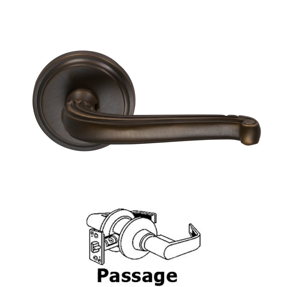 Passage Traditions Crest Lever with Round Rosette in Antique Bronze Unlacquered