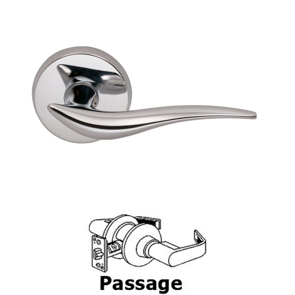 Passage Wave Lever with Round Rose in Polished Chrome