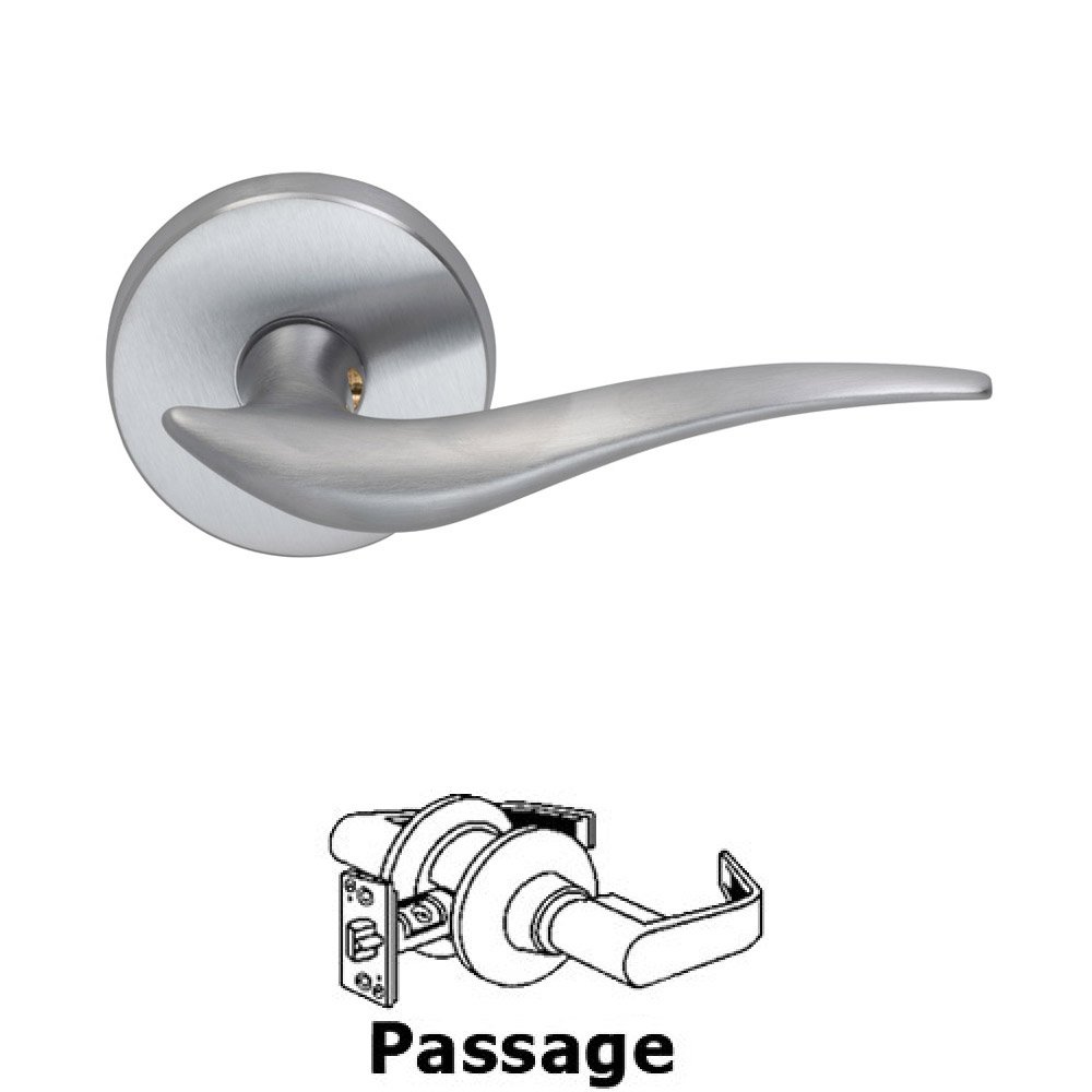 Passage Wave Lever with Round Rose in Satin Chrome