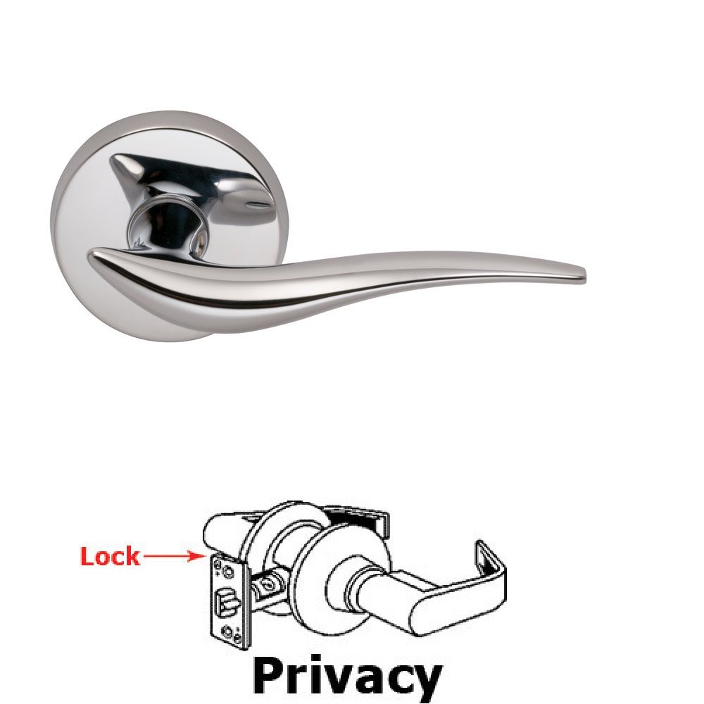 Privacy Wave Lever with Round Rose in Polished Chrome