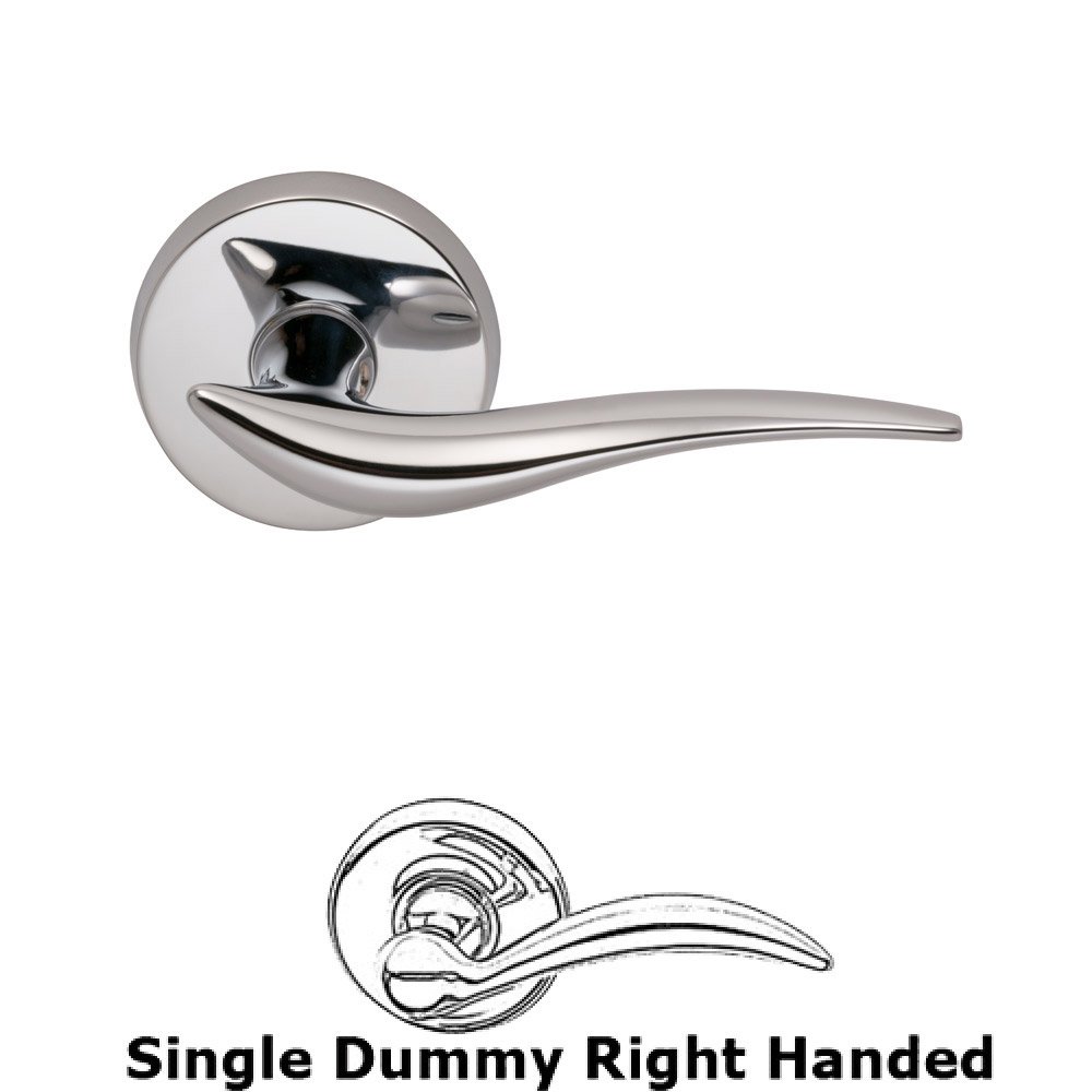 Right Handed Single Dummy Wave Lever with Round Rose in Polished Chrome