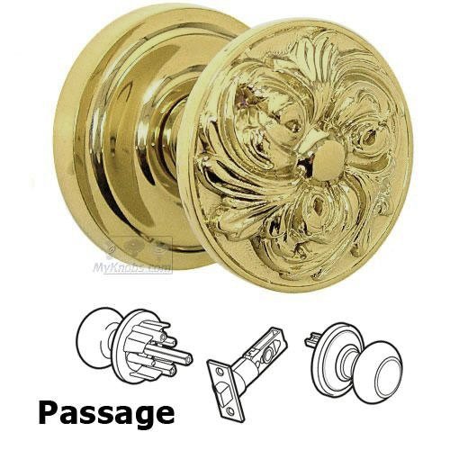Passage Latchset Ornate Flower Knob with Radial Rosette in Max Brass