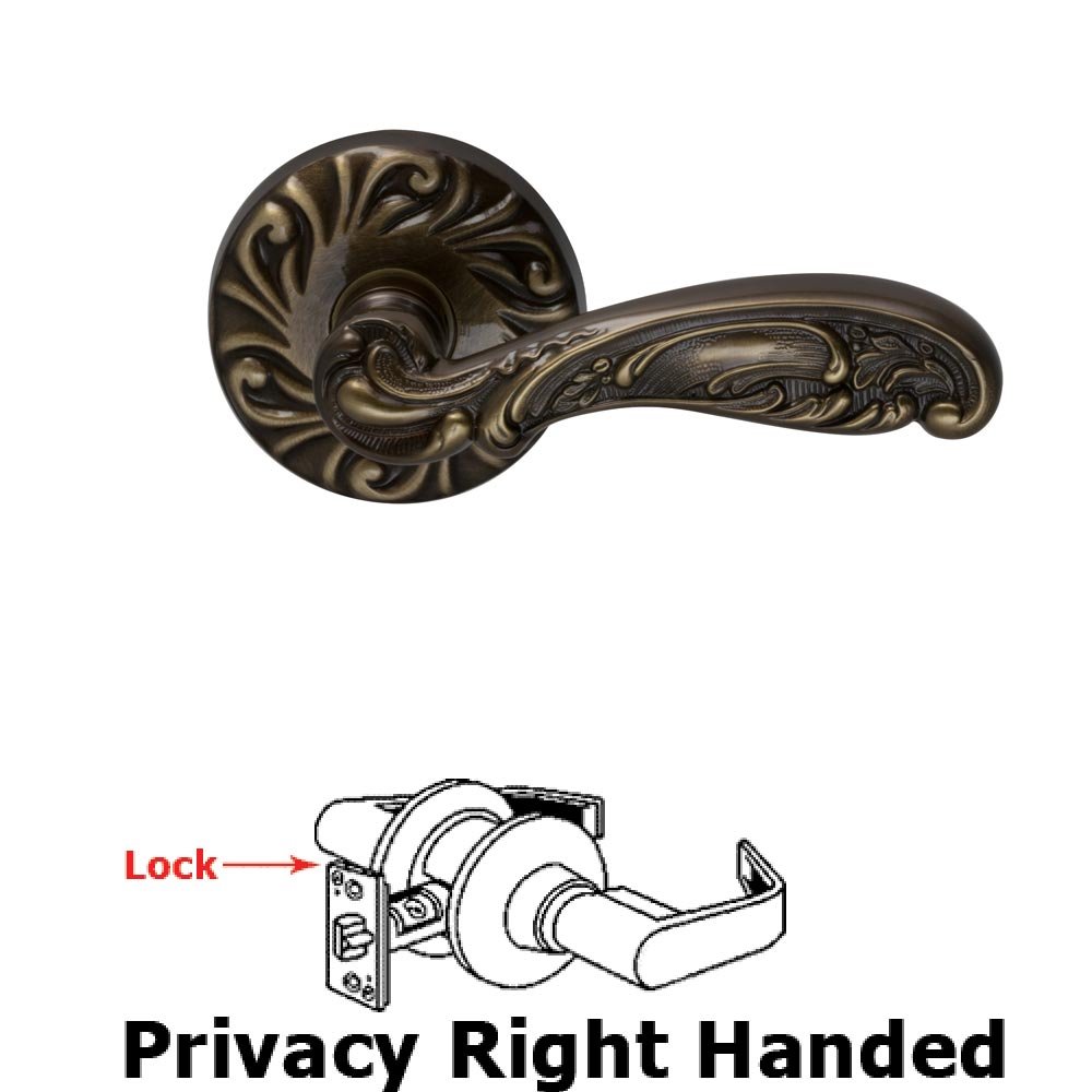 Privacy Carved Right Handed Lever with Carved Rosette in Shaded Bronze Lacquered