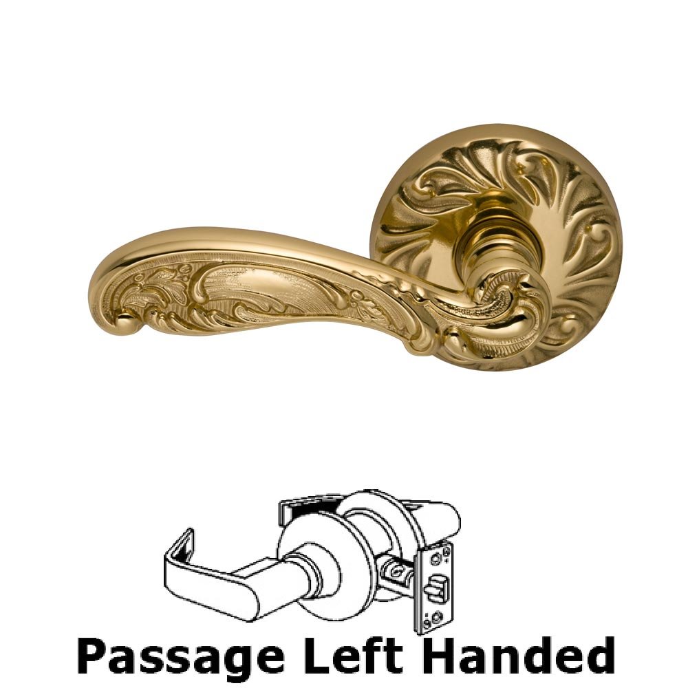 Passage Carved Left Handed Lever with Carved Rosette in Polished Brass Lacquered
