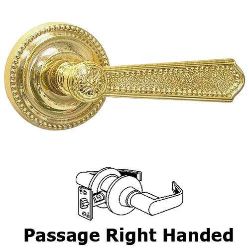 Passage Beaded Right Handed Lever with Beaded Rossette in Polished Brass Lacquered