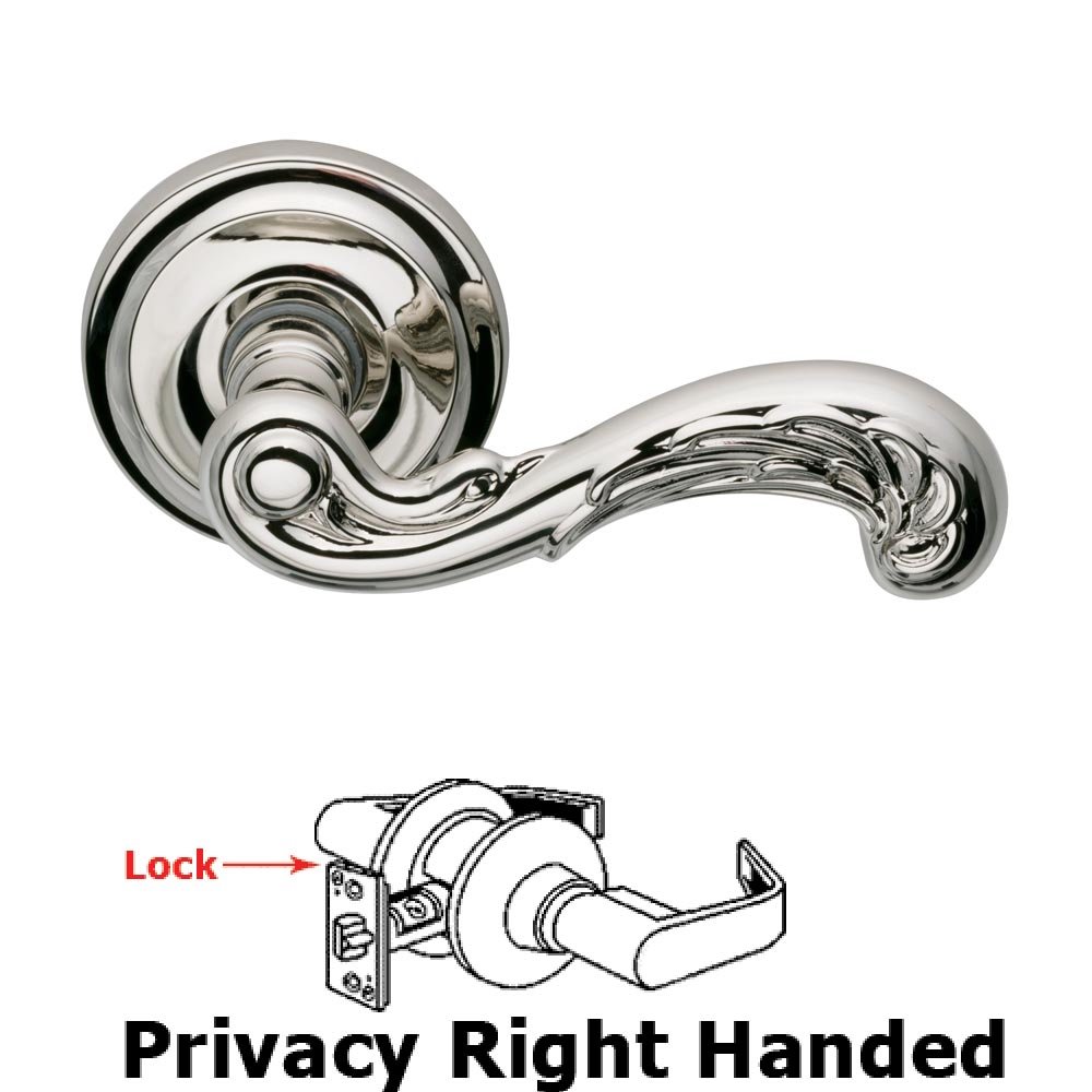 Privacy Carved Wave Right Handed Lever with Radial Rosette in Polished Nickel Lacquered