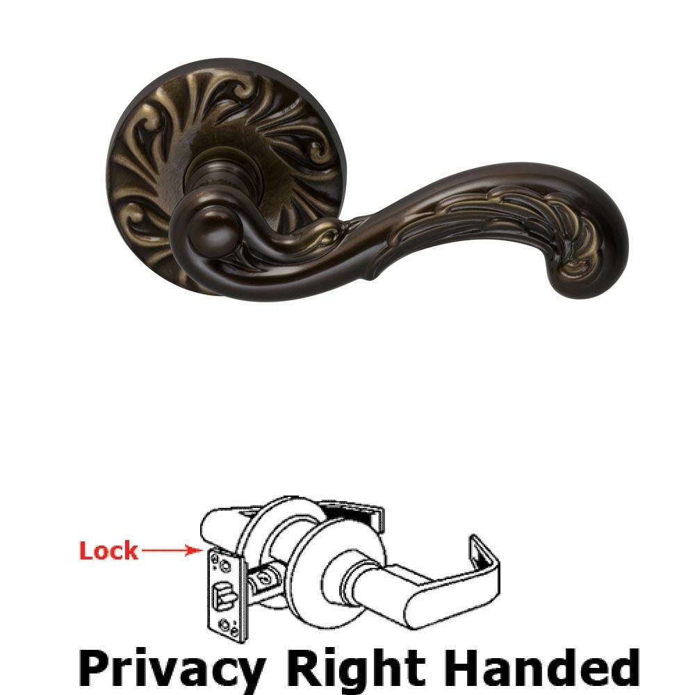 Privacy Carved Wave Right Handed Lever with Carved Rosette in Shaded Bronze Lacquered