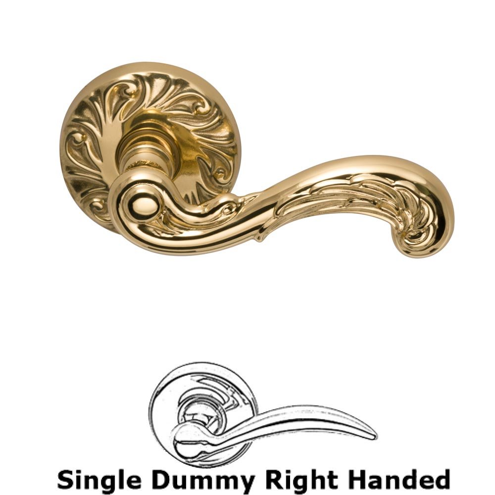 Single Dummy Carved Wave Right Handed Lever with Carved Rosette in Polished Brass Lacquered