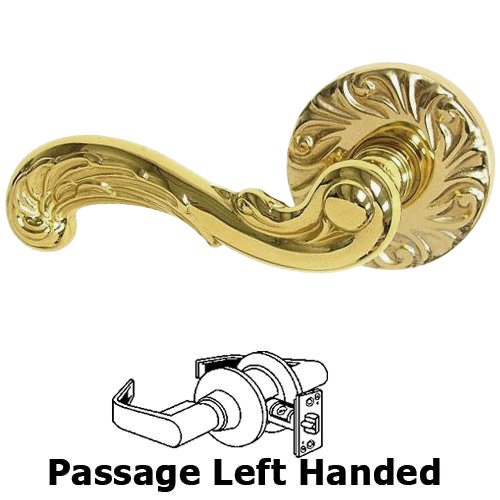Passage Carved Wave Left Handed Lever with Carved Rosette in Polished Brass Lacquered