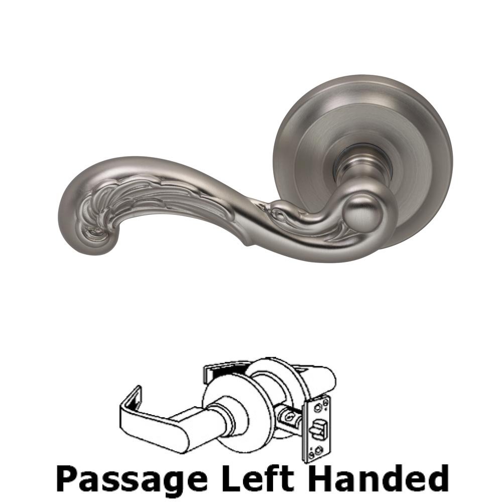 Passage Carved Wave Left Handed Lever with Radial Rosette in Satin Nickel Lacquered