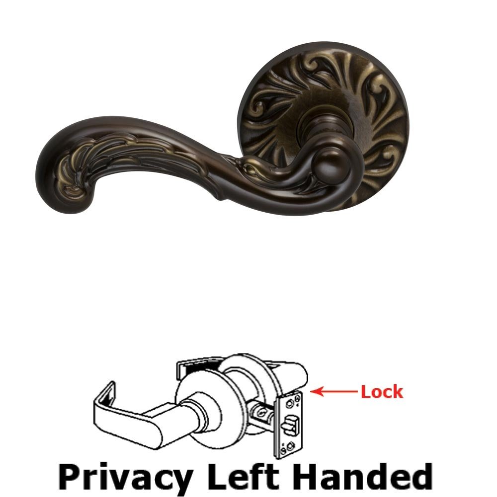 Privacy Carved Wave Left Handed Lever with Carved Rosette in Shaded Bronze Lacquered