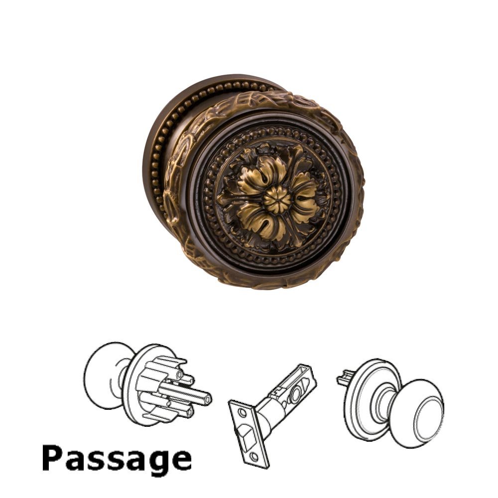 Passage Latchset Ornate Floral Edge Knob with Beaded Rosette in Shaded Bronze Lacquered