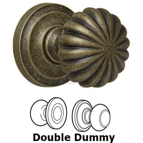 Double Dummy Set Classic 2 3/8" Melon Knob with Radial Rosette in Vintage Brass