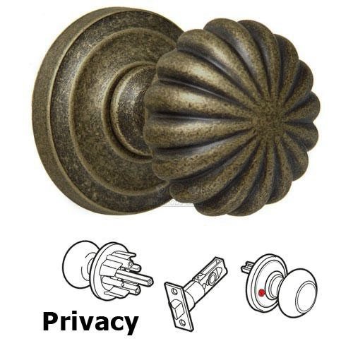 Privacy Latchset Classic 2 3/8" Melon Knob with Radial Rosette in Vintage Brass