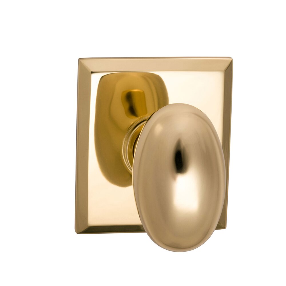 Double Dummy Egg Knob with Rectangle Rose in Polished Brass Lacquered