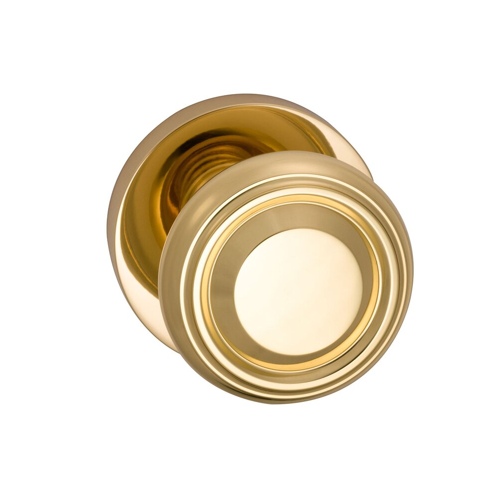 Single Dummy Traditional Knob with Modern Rose in Polished Brass Lacquered
