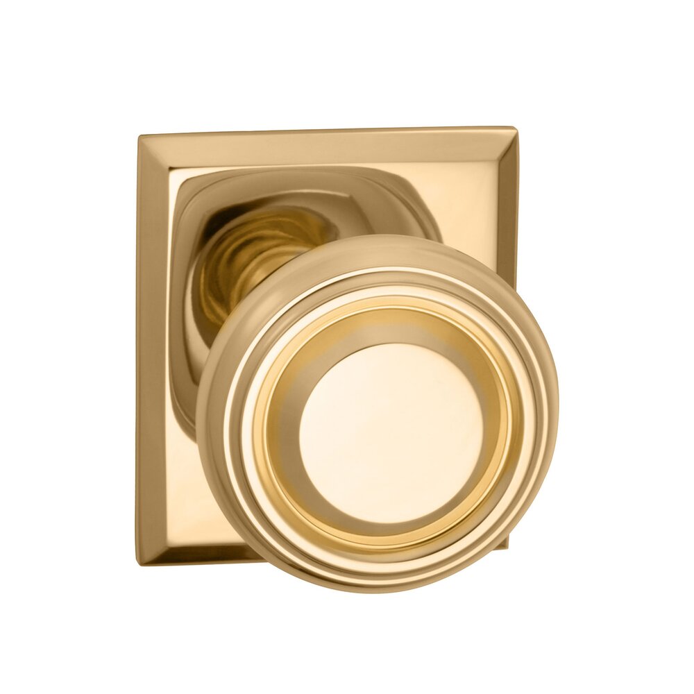 Passage Traditional Knob with Rectangle Rose in Polished Brass Lacquered