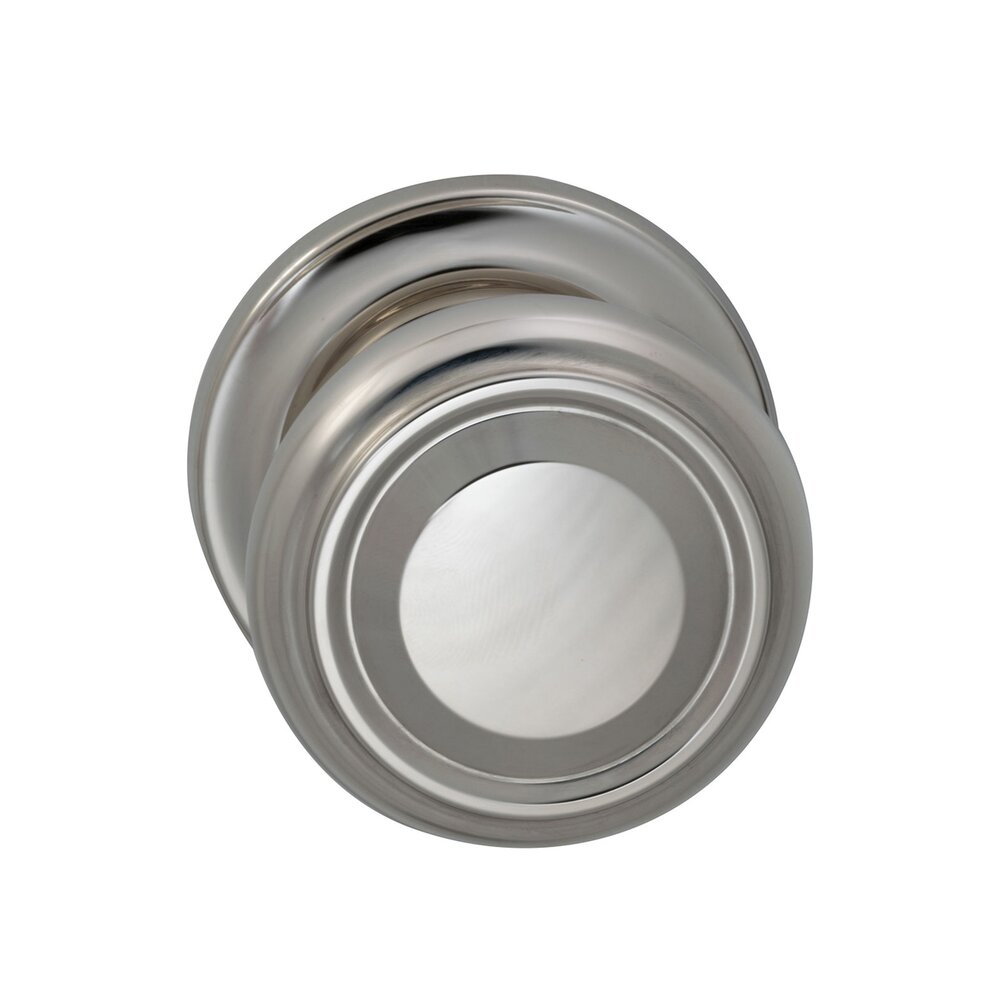 Passage Traditional Knob with Traditional Rose in Polished Nickel Lacquered