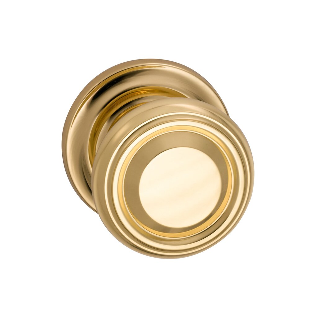 Privacy Traditional Knob with Traditional Rose in Polished Brass Lacquered