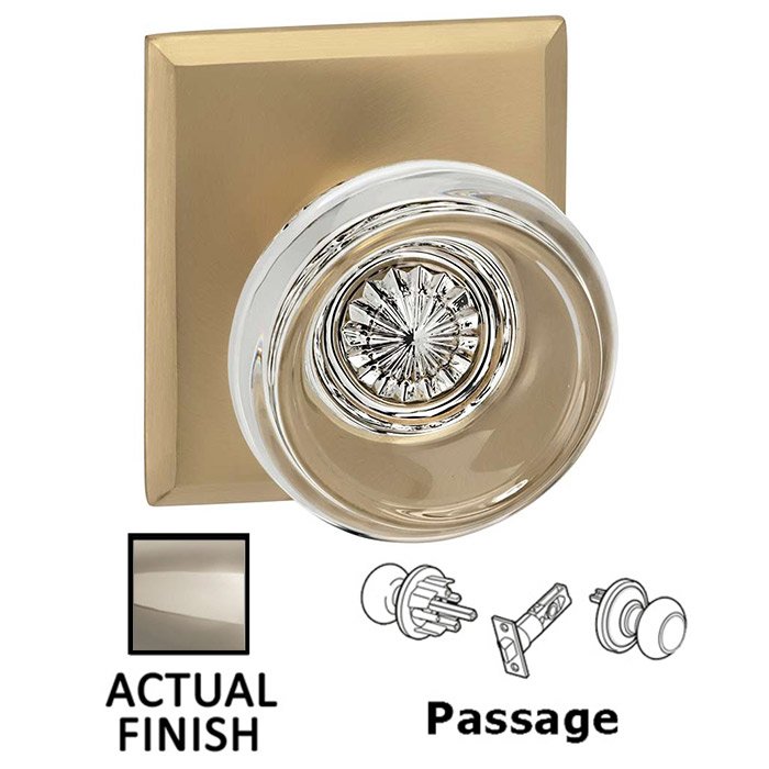 Passage Traditional Glass Knob With Rectangular Rose in Polished Polished Nickel Lacquered