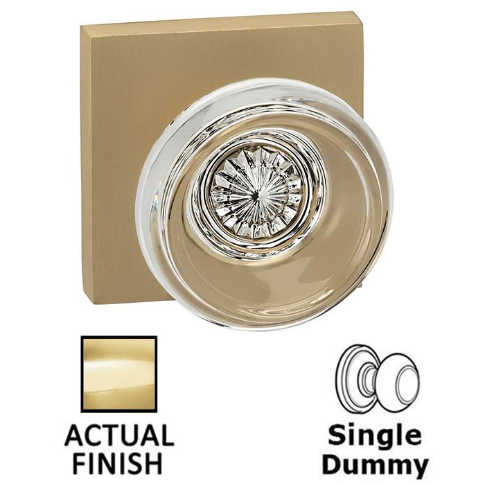 Single Dummy Traditional Glass Knob With Square Rose in Polished Brass Lacquered