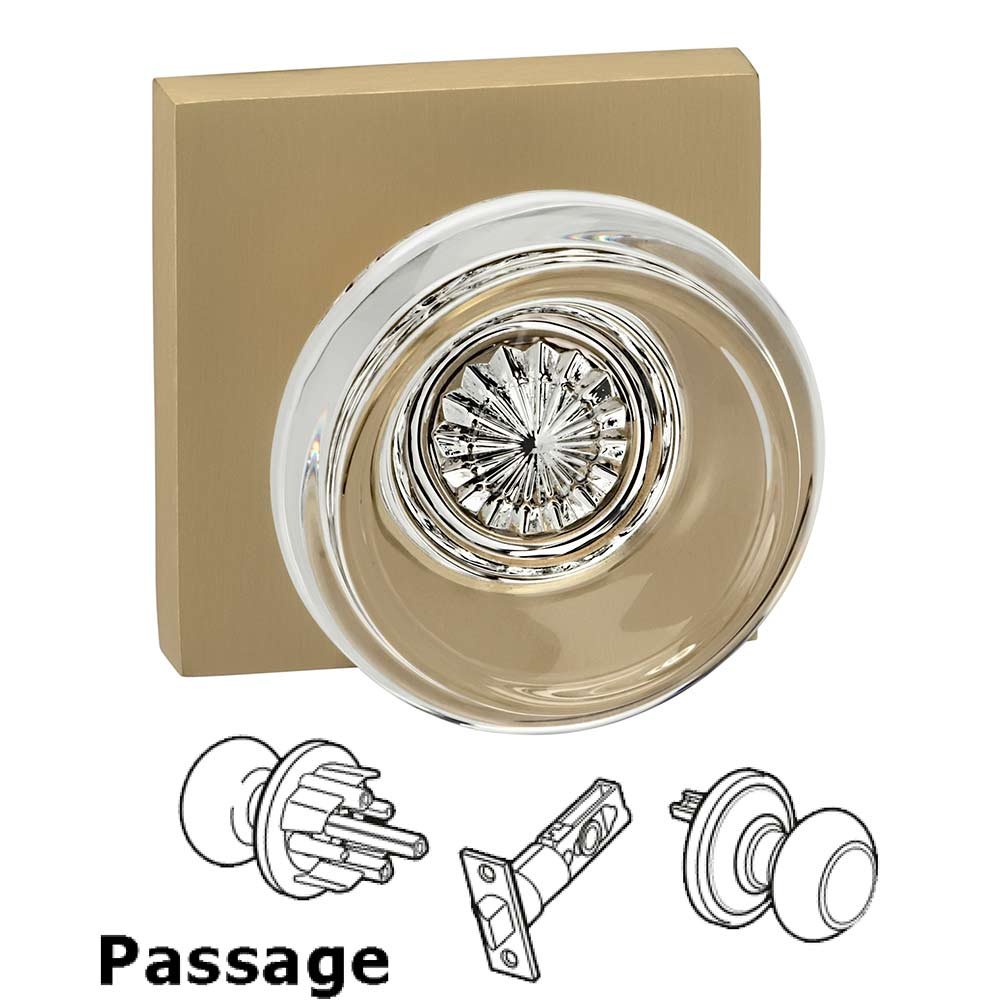 Passage Traditional Glass Knob With Square Rose in Satin Brass Lacquered