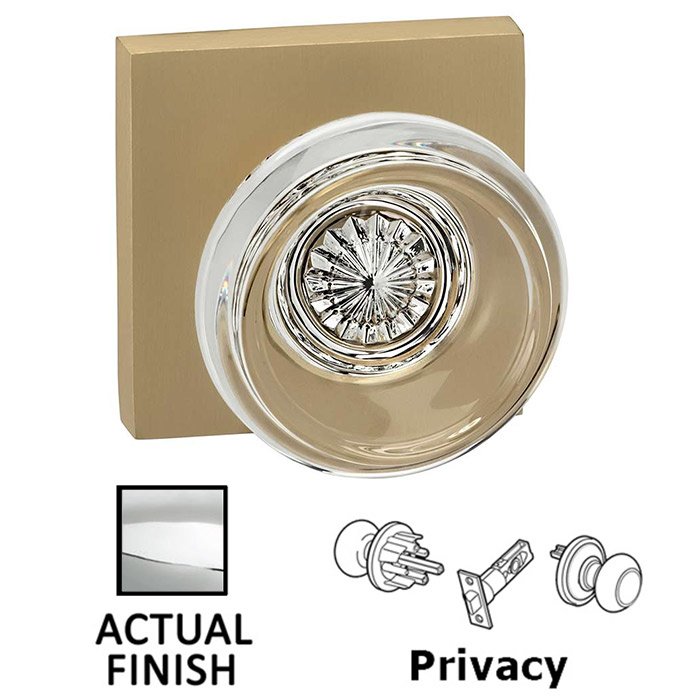 Privacy Traditional Glass Knob With Square Rose in Polished Chrome