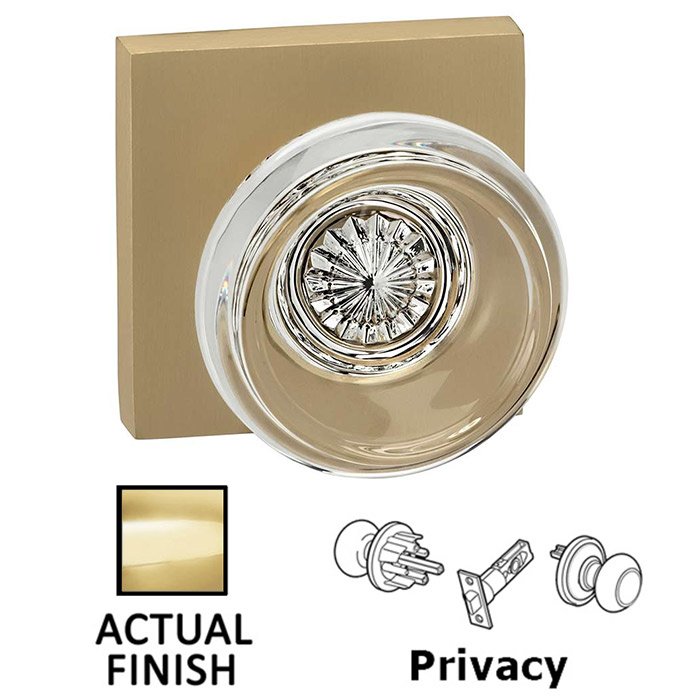 Privacy Traditional Glass Knob With Square Rose in Polished Brass Lacquered