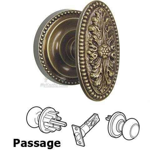 Passage Latchset Ornate Oval Knob with Beaded Rosette in Shaded Bronze Lacquered