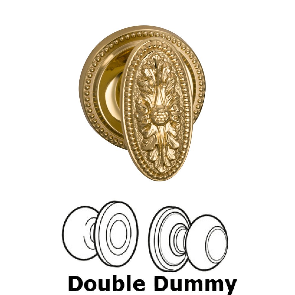 Double Dummy Set Ornate Oval Knob with Beaded Rosette in Polished Brass Lacquered