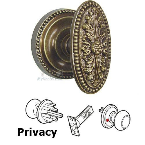Privacy Latchset Ornate Oval Knob with Beaded Rosette in Shaded Bronze Lacquered