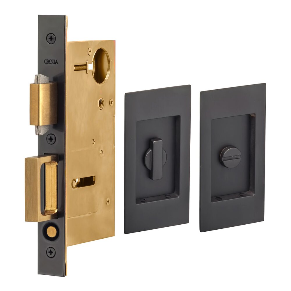 Small Modern Rectangle Privacy Pocket Door Mortise Lock in Oil Rubbed Bronze Lacquered
