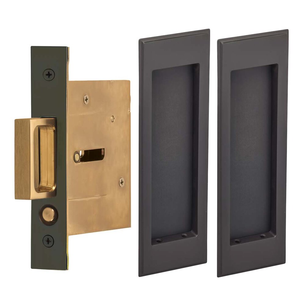 Large Stepped Rectangle Passage Pocket Door Mortise Hardware in Oil Rubbed Bronze Lacquered