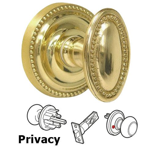 Privacy Latchset Classic Beaded Oval with Beaded Rosette in Polished Brass Lacquered