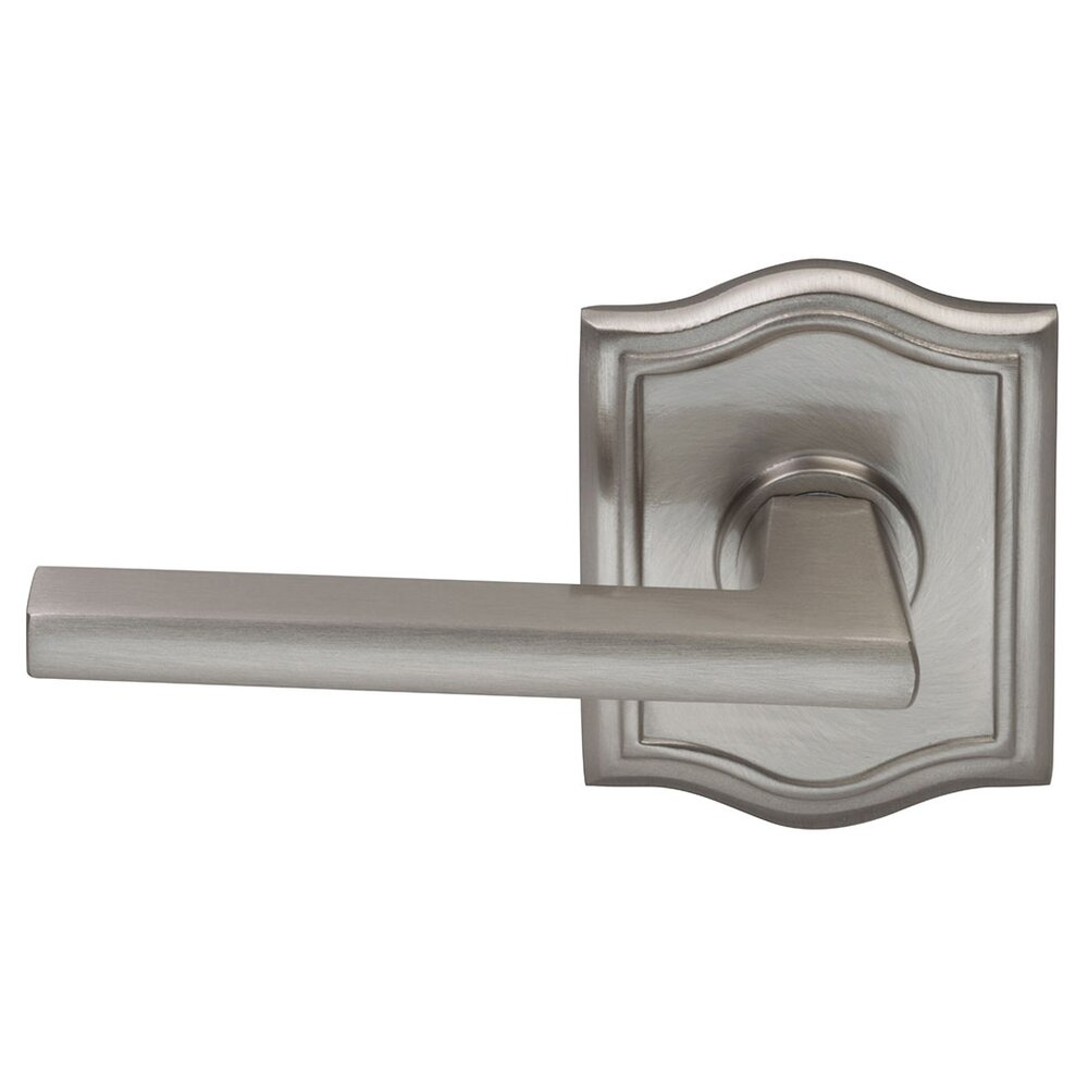 Left-Handed Single Dummy Wedge Lever with Arched Rose in Satin Nickel Lacquered Plated, Lacquered