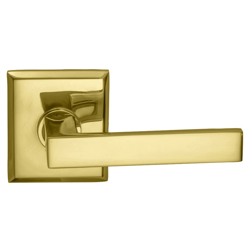 Double Dummy Square Right-Handed Lever with Rectangular Rose in Polished Brass Lacquered