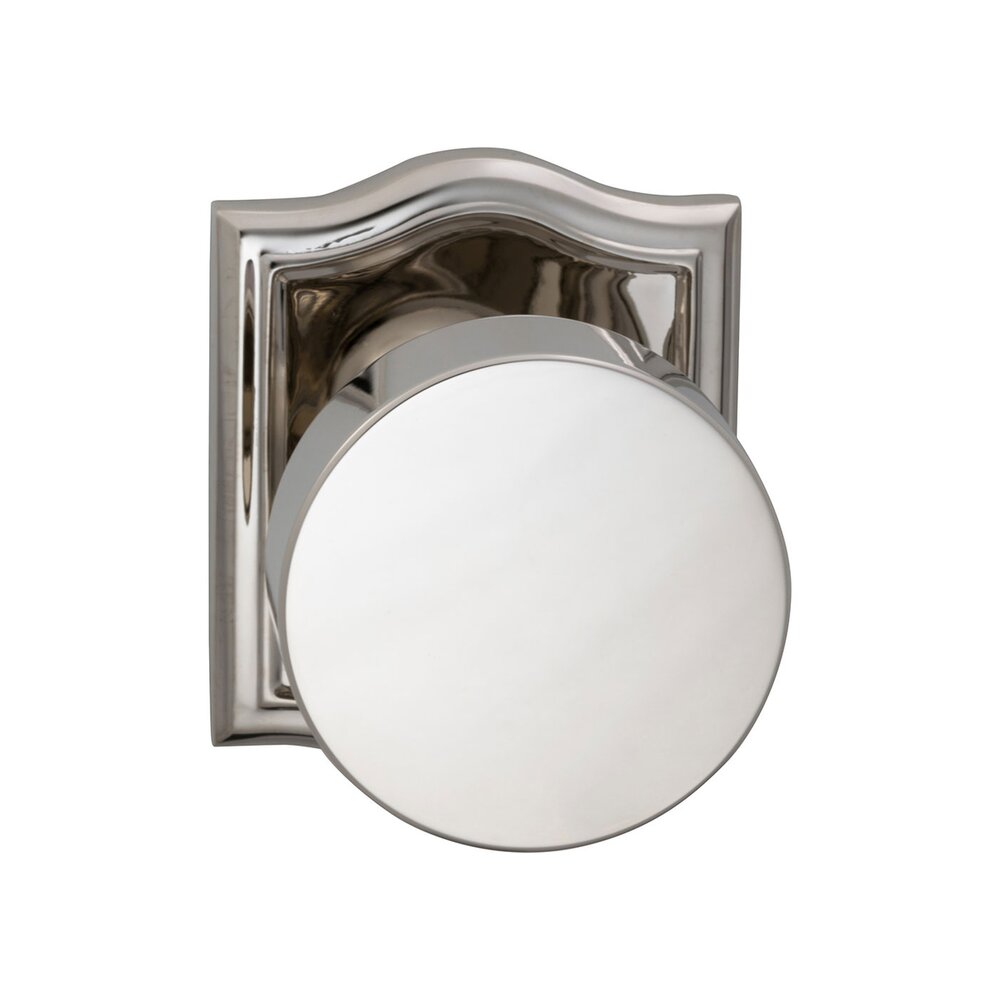 Double Dummy Puck Knob with Arched Rose in Polished Nickel Lacquered Plated, Lacquered